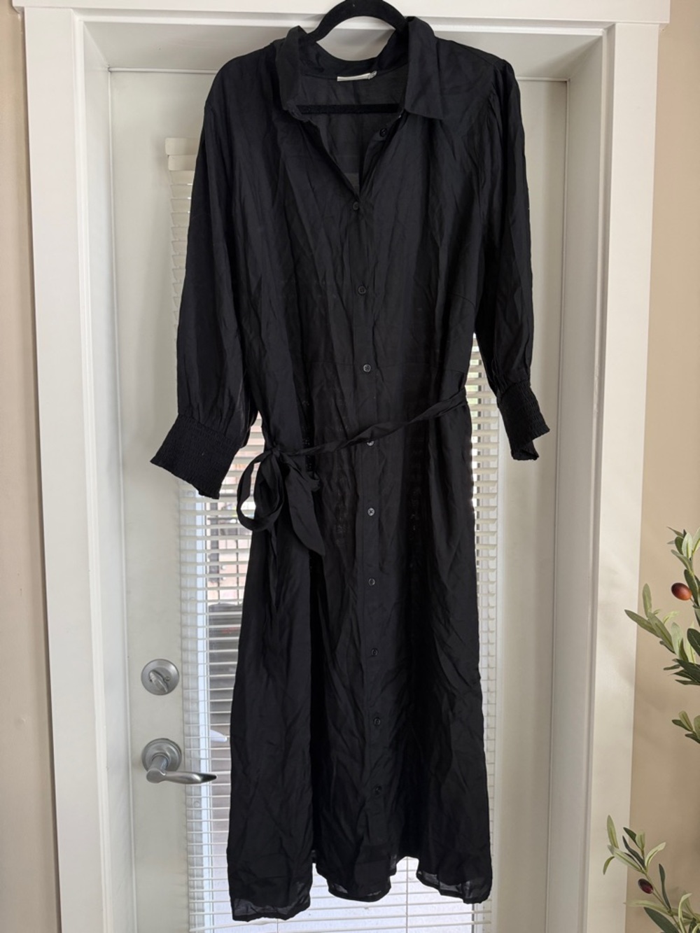 Black Button-Front Shirt Dress with Tie Waist - Women